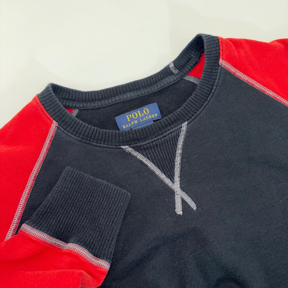 Polo Ralph Lauren Mens XL‎ Sweatshirt Colorblock Red Black Chenille P Patch